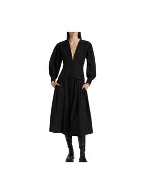 Proenza Schouler Black Poplin Long Sleeve Midi Dress Size 0